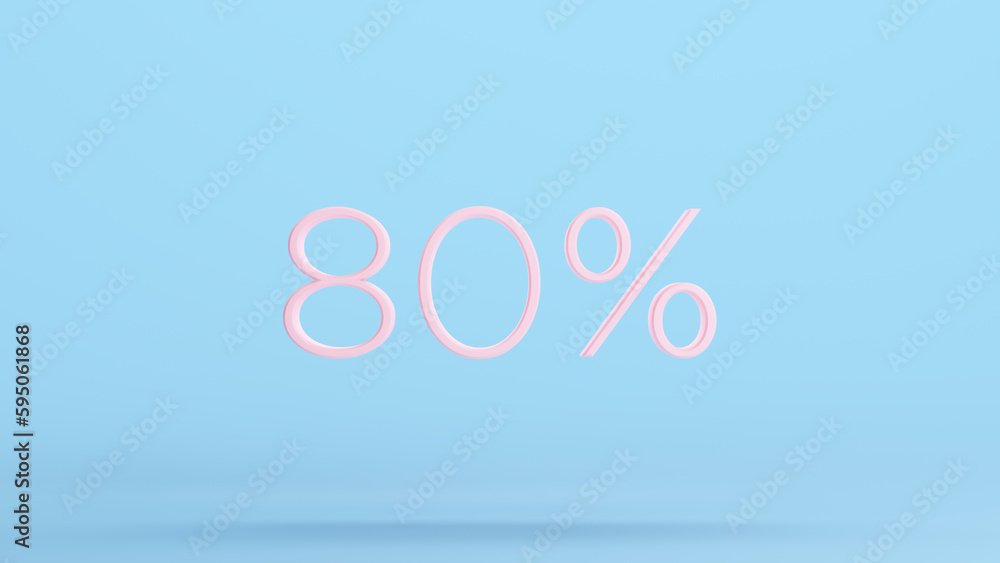 Pink 80% Percent Sign Text Business Sale Price Off 80 % Ten Discount Symbol Kitsch Blue Background 3d illustration render digital rendering Pink 80% Percent Sign Text Business Sale Price Off 80 % Ten Discount Symbol Kitsch Blue Background 3d illustration render digital rendering