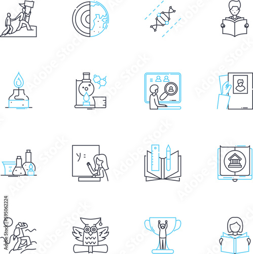 Institute linear icons set. Education, Research, Innovation, Experts, Scholarly, Training, Curriculum line vector and concept signs. Resources,Development,Professionalism outline illustrations