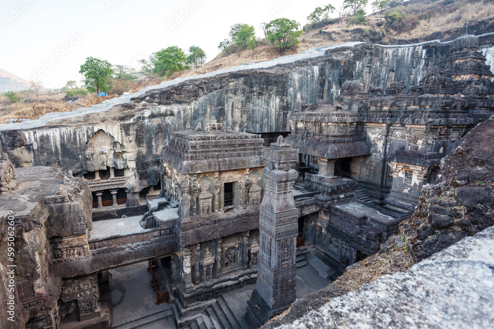 View at the Kailasa temple, Ellora caves, Maharashtra, India, Asia
