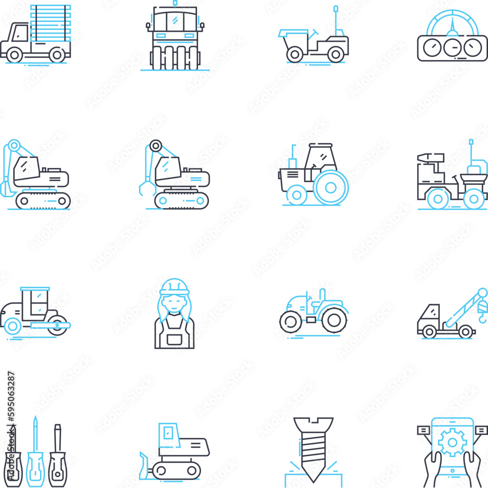 Automotive parts linear icons set. Suspension, Brakes, Transmission, Engine, Exhaust, Radiator, Battery line vector and concept signs. Alternator,Fuel,Sparkplugs outline illustrations