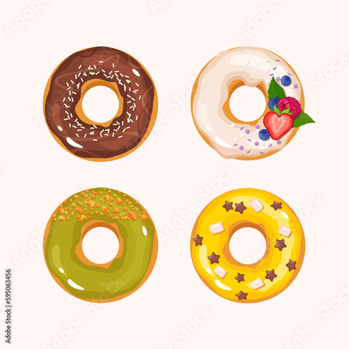 Cartoon tasty donuts with different toppings