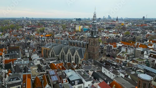 Aerial view of The Oude Kerk (English: Old Church), Amsterdam�s oldest building photo