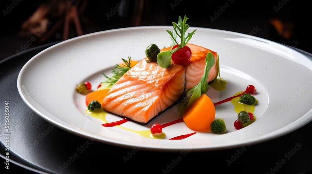 Ready Dish of Salmon with Vegetables and Sauce Ready Dish of Salmon with Vegetables and Sauce