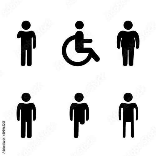 Disabled people set. Inclusion and diversity concept. Line icon of inclusion. Line style silhouettes of people. Silhouette of a man who lost one of his limbs. Handicapped people vector illustration
