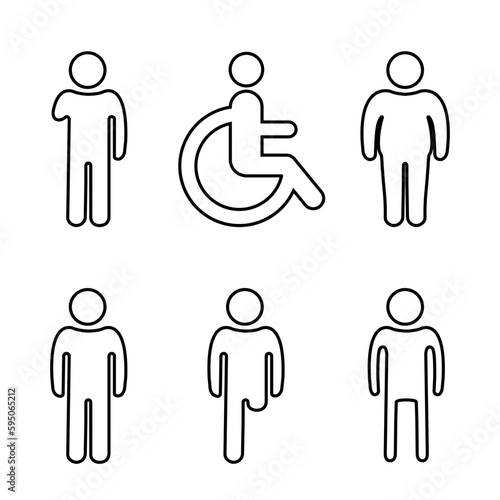Disabled people icons set. Vector illustration of people with disabilities. People icons in doodle style