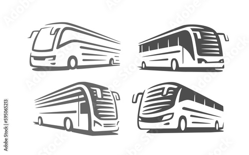 Travel bus logo line template.