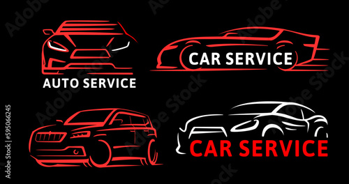 Car abstract line side view vector. Auto silhouettes