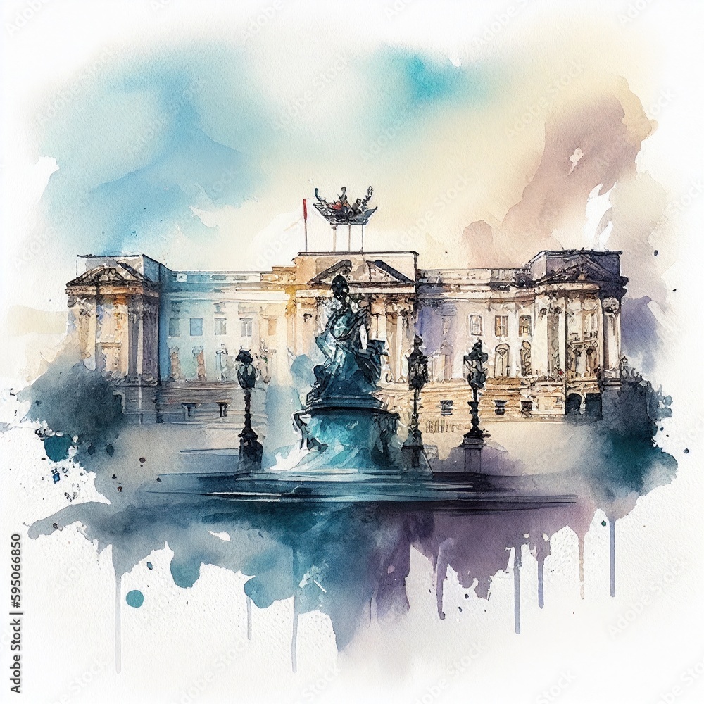 Buckingham Palace in watercolor style by Generative AI