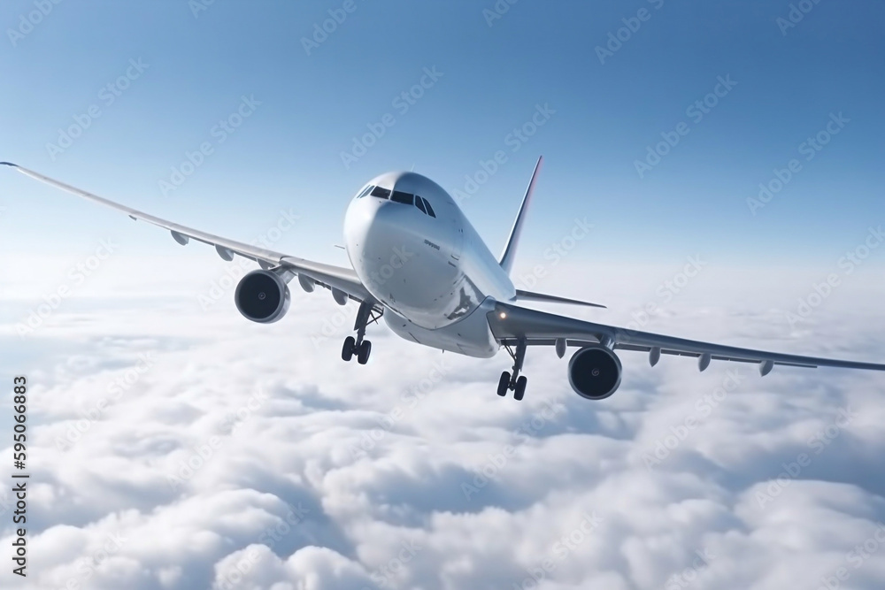 Passenger airliner in the sky. large front view. AI Generated Passenger airliner in the sky. large front view. AI Generated