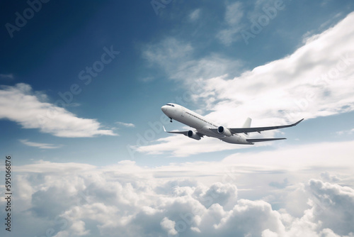 Passenger airliner in the sky. Airplane travel. AI Generated