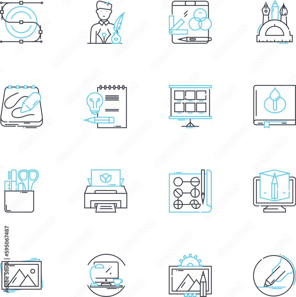 Graphic Art linear icons set. Typography, Illustration, Composition, Color, Texture, Design, Digital line vector and concept signs. Traditional,Vector,Screenprint outline illustrations Graphic Art linear icons set. Typography, Illustration, Composition, Color, Texture, Design, Digital line vector and concept signs. Traditional,Vector,Screenprint outline illustrations