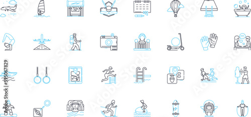 Clean routine linear icons set. Scrubbing, Disinfecting, Sanitizing, Clearing, Polishing, Wiping, Mopping line vector and concept signs. Dusting,Organizing,Deodorizing outline illustrations