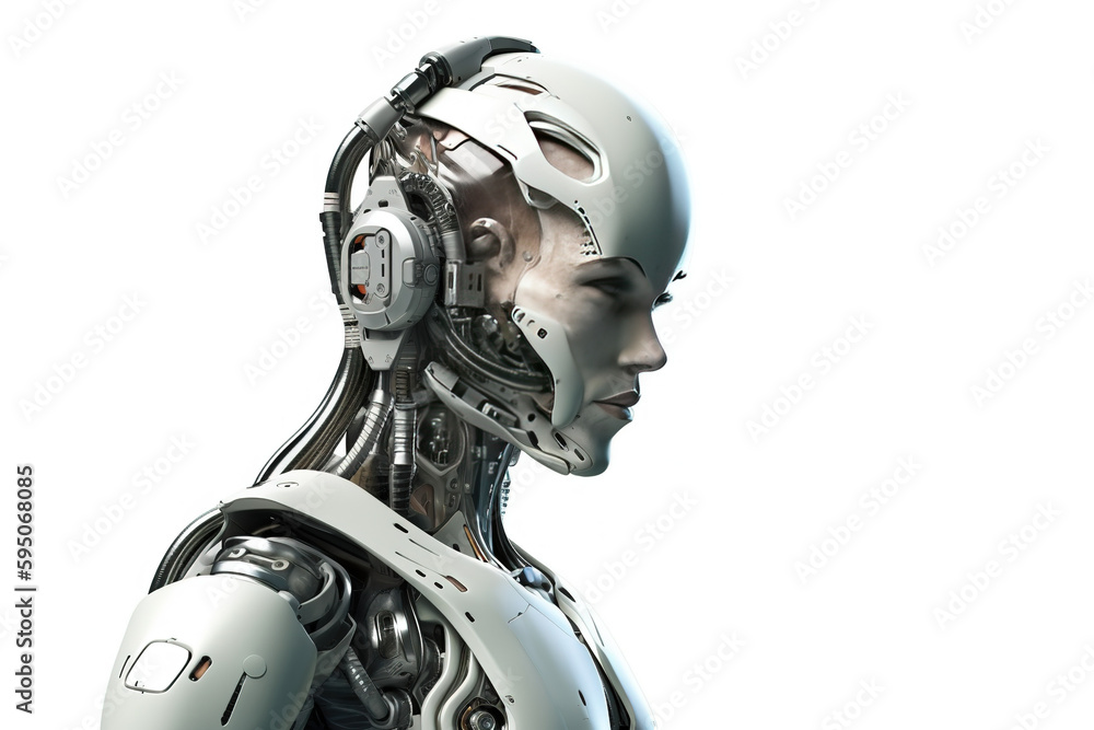 Sci-fi Human-Robot hybrid, Androids, futuristic style, highly detailed, Created with Generative AI Sci-fi Human-Robot hybrid, Androids, futuristic style, highly detailed, Created with Generative AI