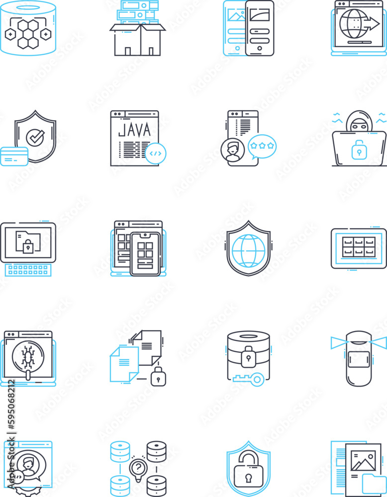 Online Safety linear icons set. Cybersecurity, Passwords, Privacy, Antivirus, Malware, Encryption, Phishing line vector and concept signs. Social media,Firewalls,Hackers outline illustrations