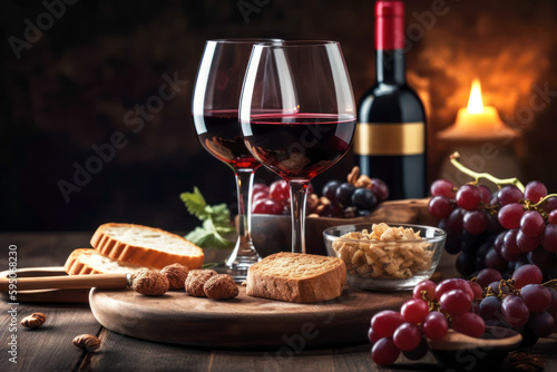 Red wine and food composition. Generative AI