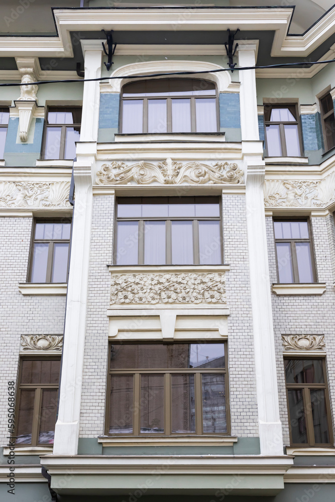 facade of an building with arch windows