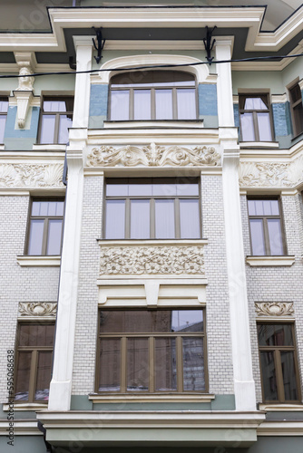 facade of an building with arch windows