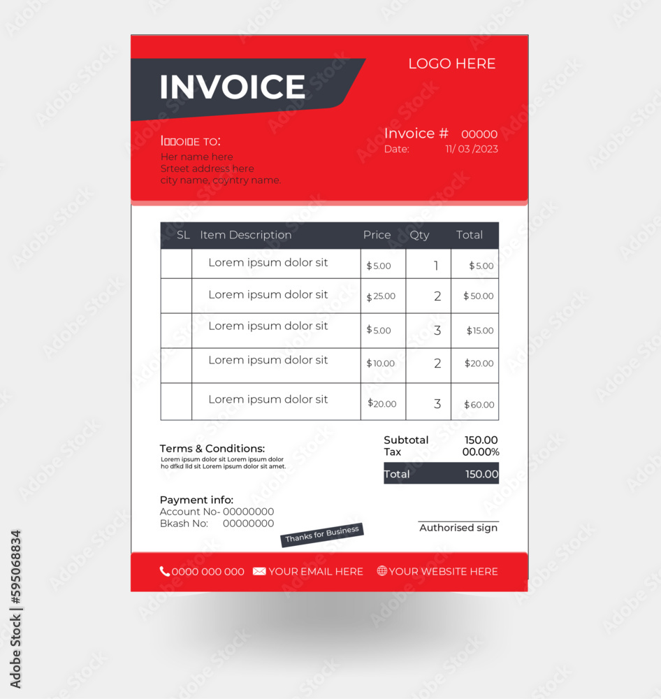 Business invoice form template. Invoicing quotes, money bills or price invoices and payment agreement design templates. Tax form, bill graphic or payment receipt page vector Business invoice form template. Invoicing quotes, money bills or price invoices and payment agreement design templates. Tax form, bill graphic or payment receipt page vector