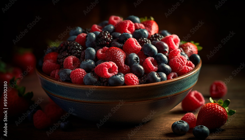 Healthy berry bowl raspberry, blueberry, strawberry, granola generated by AI Healthy berry bowl raspberry, blueberry, strawberry, granola generated by AI