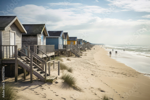 A Coastal Retreat: French Beach Huts. Generative Ai