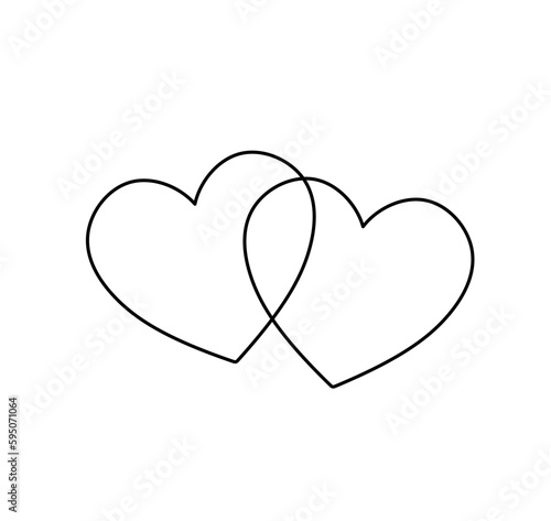 Vector isolated two pair couple hearts intersected  colorless black and white contour line easy drawing
