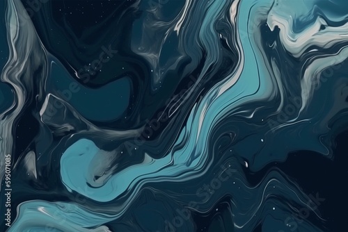 Abstract fluid art background navy blue and black colors. AI Generative. Generative AI