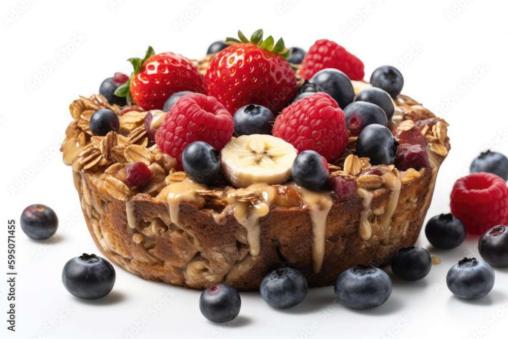 Baked oats with berries. Fit and healthy baked dessert with nuts and fruits (blueberries, raspberries and blackberries) served for breakfast. Generated Ai Baked oats with berries. Fit and healthy baked dessert with nuts and fruits (blueberries, raspberries and blackberries) served for breakfast. Generated Ai