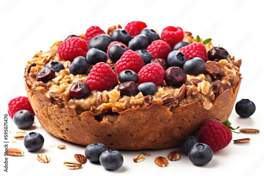 Baked oats with berries. Fit and healthy baked dessert with nuts and fruits (blueberries, raspberries and blackberries) served for breakfast. Generated Ai Baked oats with berries. Fit and healthy baked dessert with nuts and fruits (blueberries, raspberries and blackberries) served for breakfast. Generated Ai