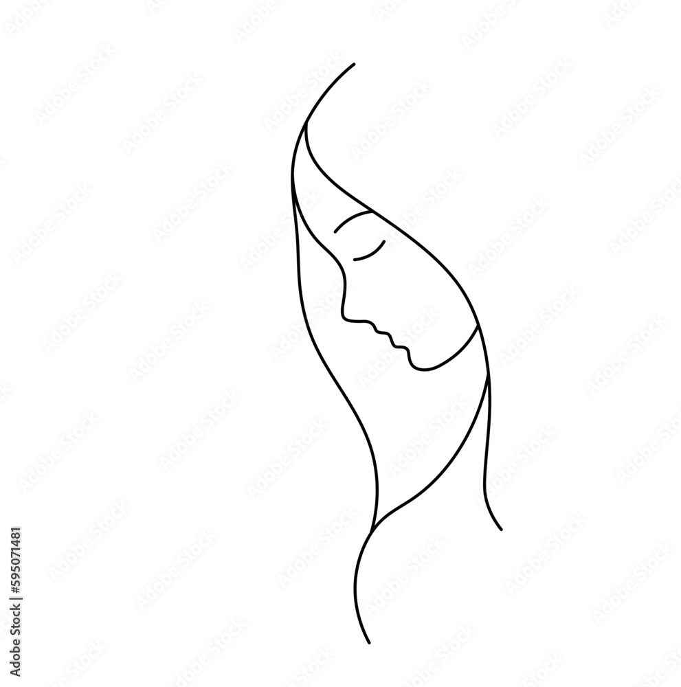 Vector isolated one single woman girl side view head portrait profile colorless black and white contour line easy drawing Vector isolated one single woman girl side view head portrait profile colorless black and white contour line easy drawing