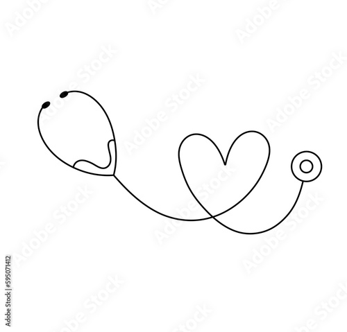 Vector isolated one single medical stethoscope with heart symbol colorless black and white contour line easy drawing