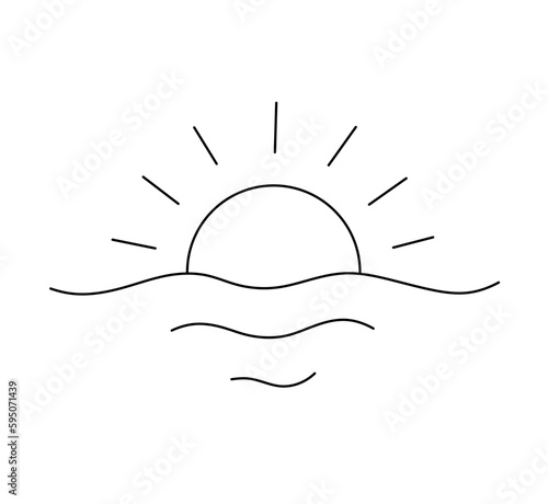 Vector isolated one single simplest sun with waves landscape colorless black and white contour line easy drawing