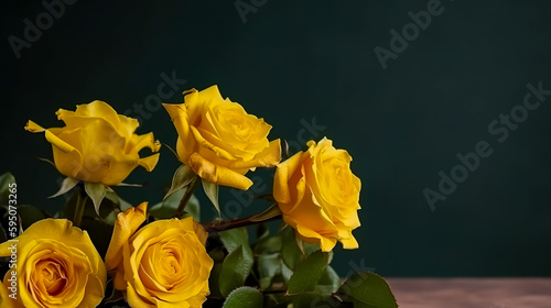 Yellow Roses Bouquet on Background. Valentine s Day and Mother s Day background. Generative AI