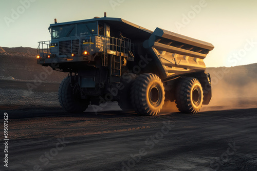 Hauling black gold: A mining truck transporting coal. Generative Ai