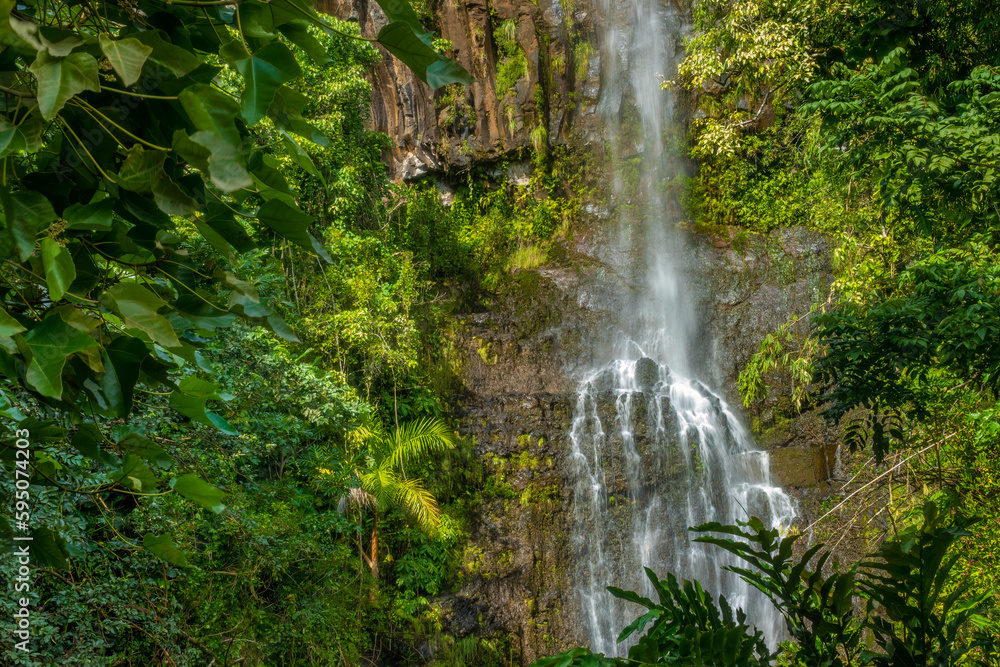 The stunning Waimoku Falls at the end of the Pipiwai Trail, Kīpahulu District, Haleakala National Park, Maui, Hawaii, USA