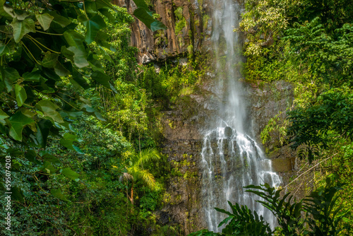 The stunning Waimoku Falls at the end of the Pipiwai Trail, Kīpahulu District, Haleakala National Park, Maui, Hawaii, USA