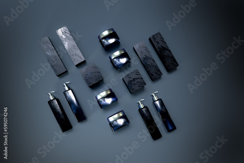 Obraz na plátně Mockup 3d somptueuse routine soin de luxe bleu intense, cosmétiques naturels