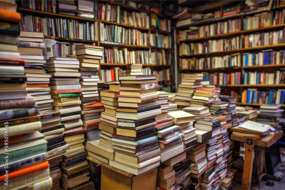 Fototapeta premium A Literary Journey Through Time. Second-hand bookshop. Generative Ai