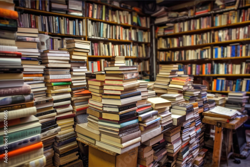 A Literary Journey Through Time. Second-hand bookshop. Generative Ai