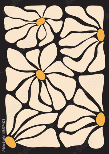 Hand drawn organic cut out flowers in modern style abstract background with colorful illustration