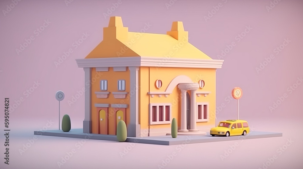A cute bank building in 3D render
