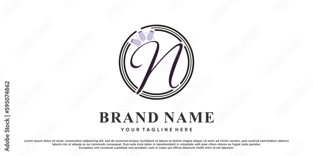 Nail logo design for beauty with initial n creative element style Nail logo design for beauty with initial n creative element style
