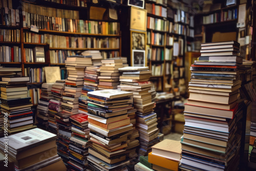 A Literary Journey Through Time. Second-hand bookshop. Generative Ai