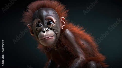 Wallpaper of a cute baby orangutan close-up. Created with generative Ai technology © ImageMind