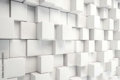 Square Tiles arranged to create a White wall. 3D  Futuristic Background formed from Semigloss blocks. 3D Render. Generative AI