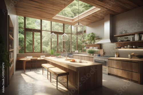 Self-Care and Nature-Themed Kitchen Spaces and Vanities with Eco-Friendly Décor. Generative Ai
