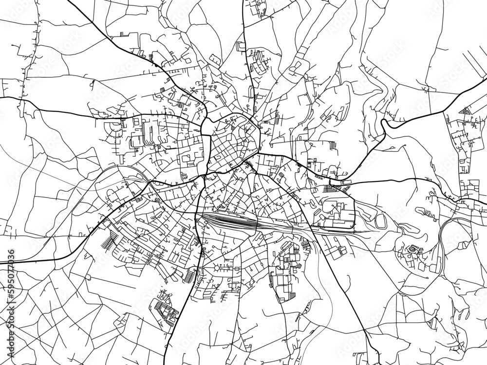Vector road map of the city of  Freiberg in Germany on a white background.