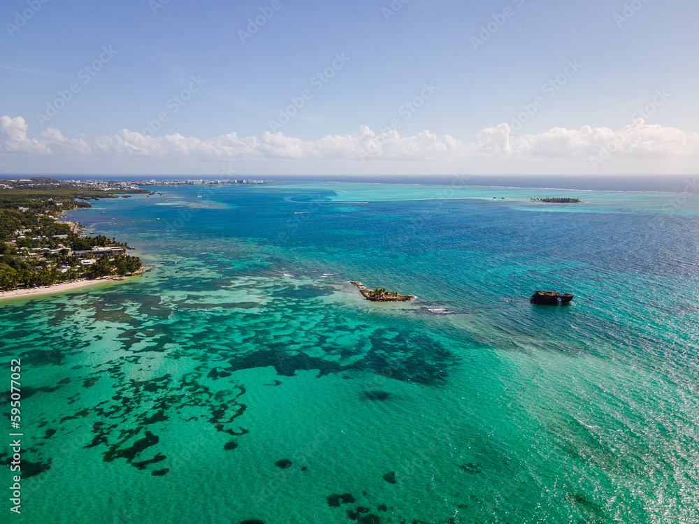 aerial view of san andres island in Colombia, sea of seven colors
