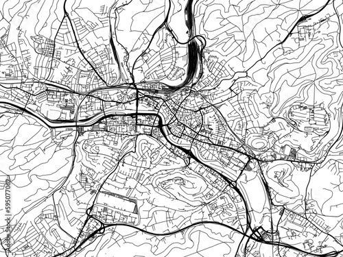 Vector road map of the city of  Saarbrucken in Germany on a white background.