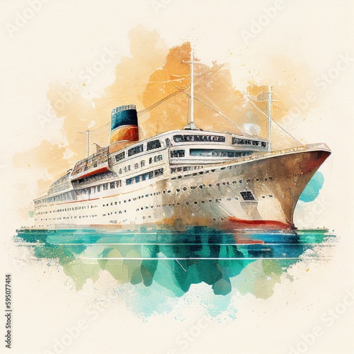 Cruise ship in watercolor style by Generative AI