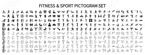 Sport and fitness related pictogram set